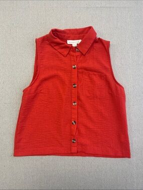 Monteau Los Angeles Sleeveless Button Front Blouse Coral Red Size M